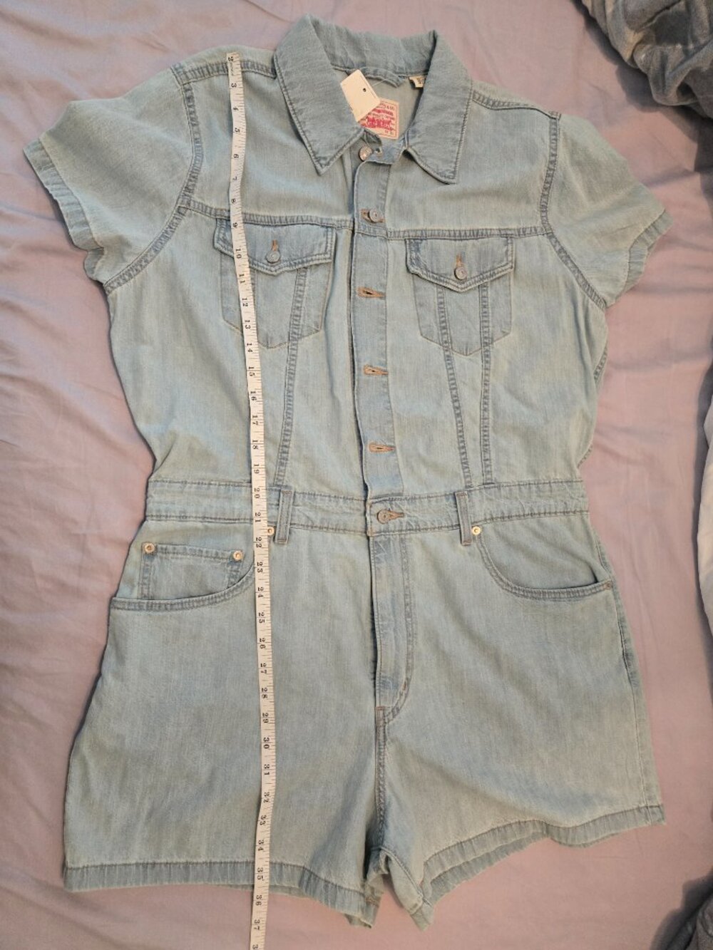 Levi's NWT Women's XL Light Wash Heritage Short Sleeve Button Shorts Romper - Picture 9 of 11